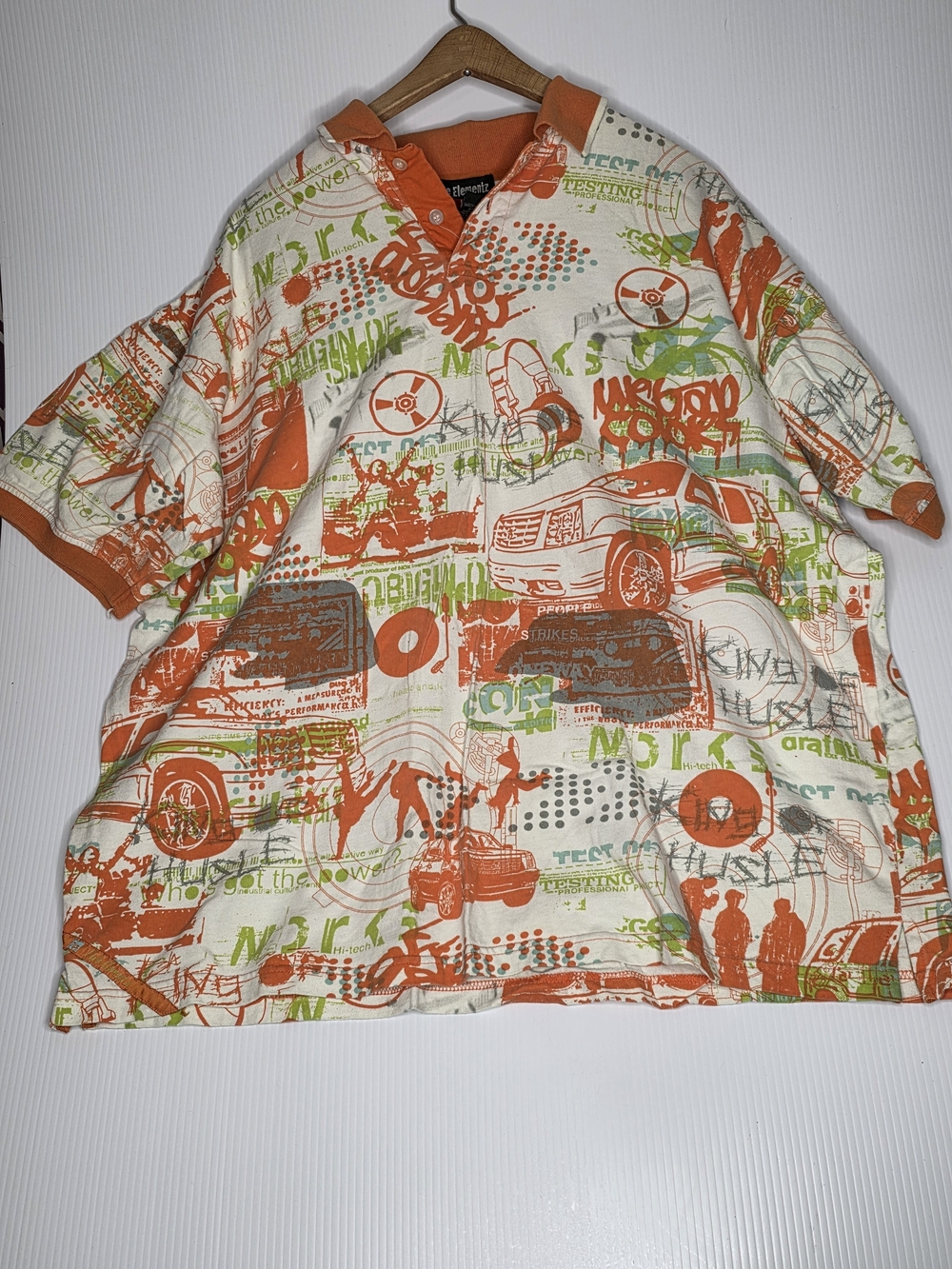 Five Elementz Y2K Graffiti All Over Print Polo Shirt Size L